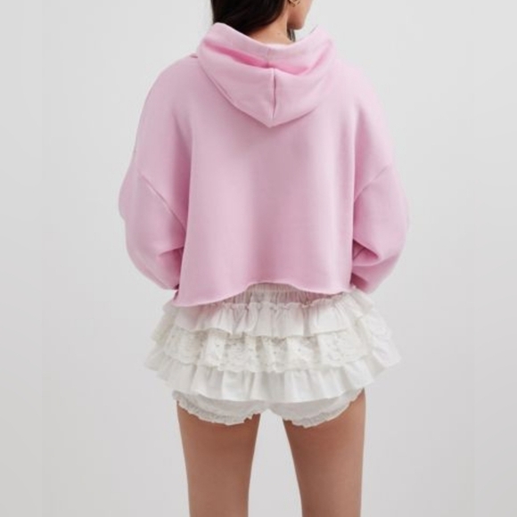 Women's UO Project Social T Cherries Graphic Cropped Hoodie Pink Sweatshirt XS - Picture 2 of 9